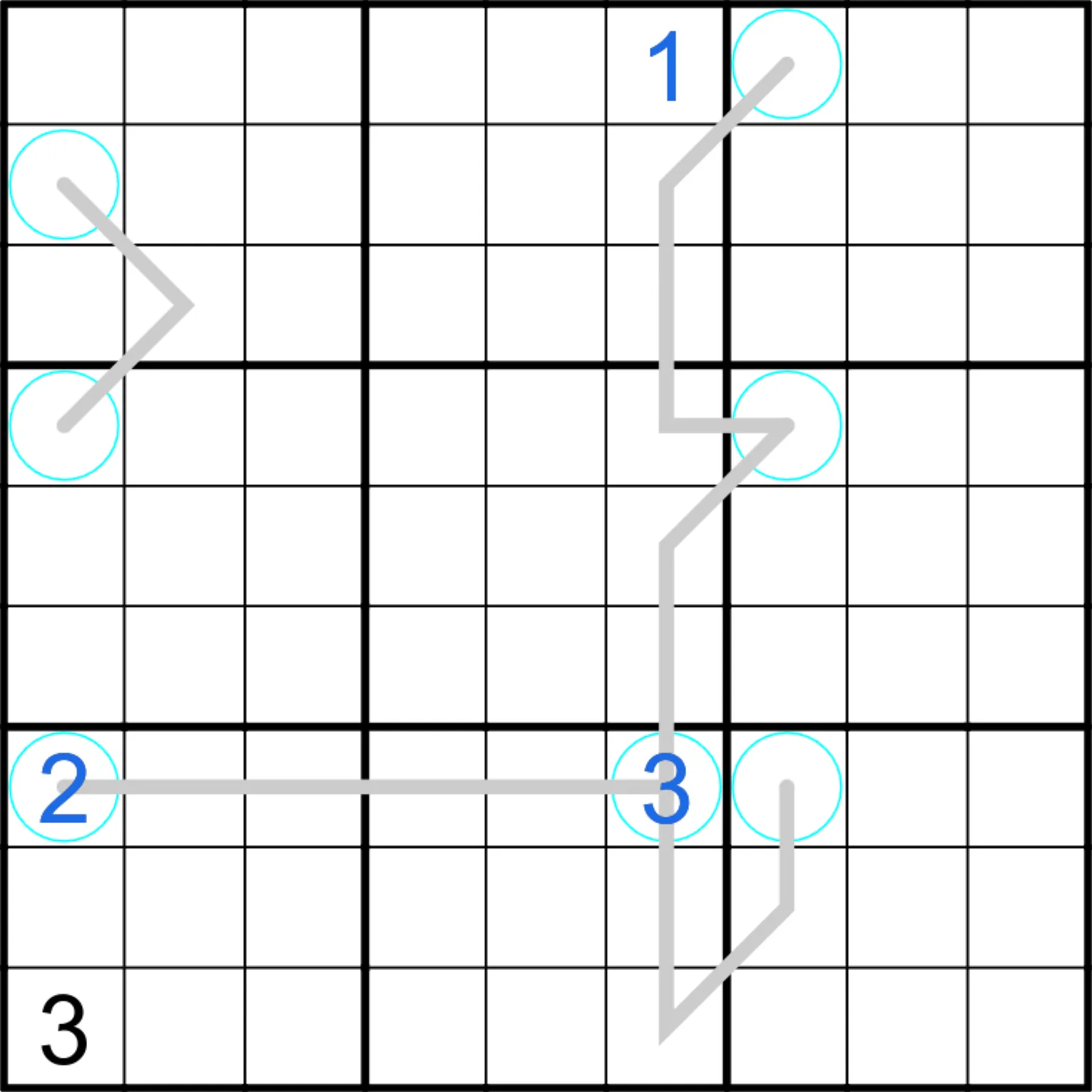 Sudoku Screenshot mit Linien und Kreisen in Spalte 6